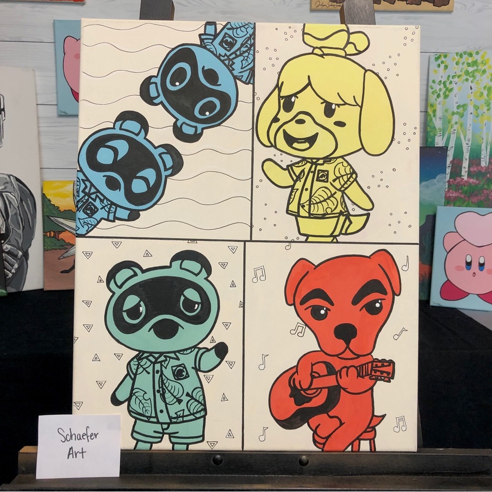 Modern Animal Crossing themed Painting - wall decor - decoration